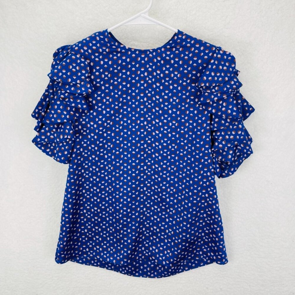 Kate Spade Silk Puff Sleeve Top Women’s Size XS Multicolor Geo Dot Blouse - Picture 3 of 11